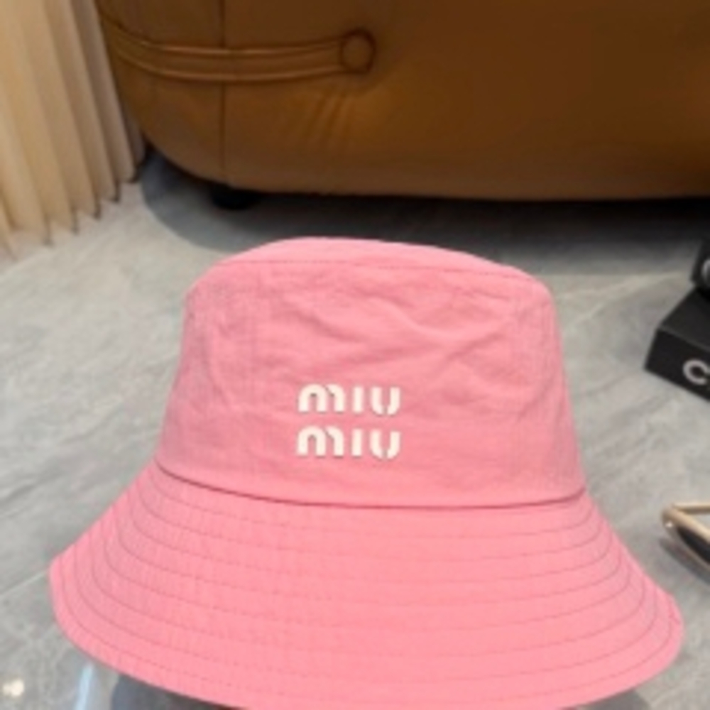 💗Miu Miu💗Pink Nylon Bucket Hat White Embroidered Logo